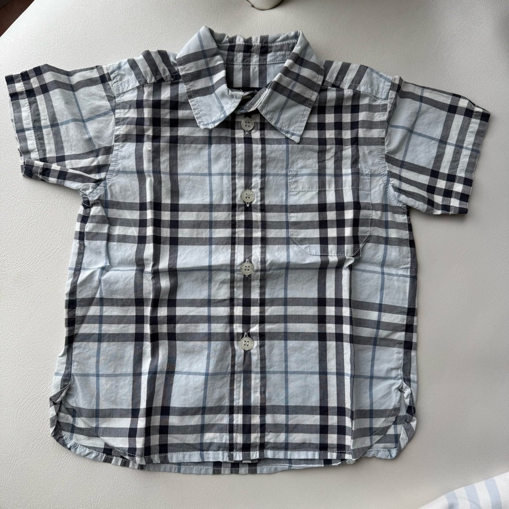 Baby kids shirt button down short sleeves + pants 6/9 months Burberry blue - Picture 2 of 5